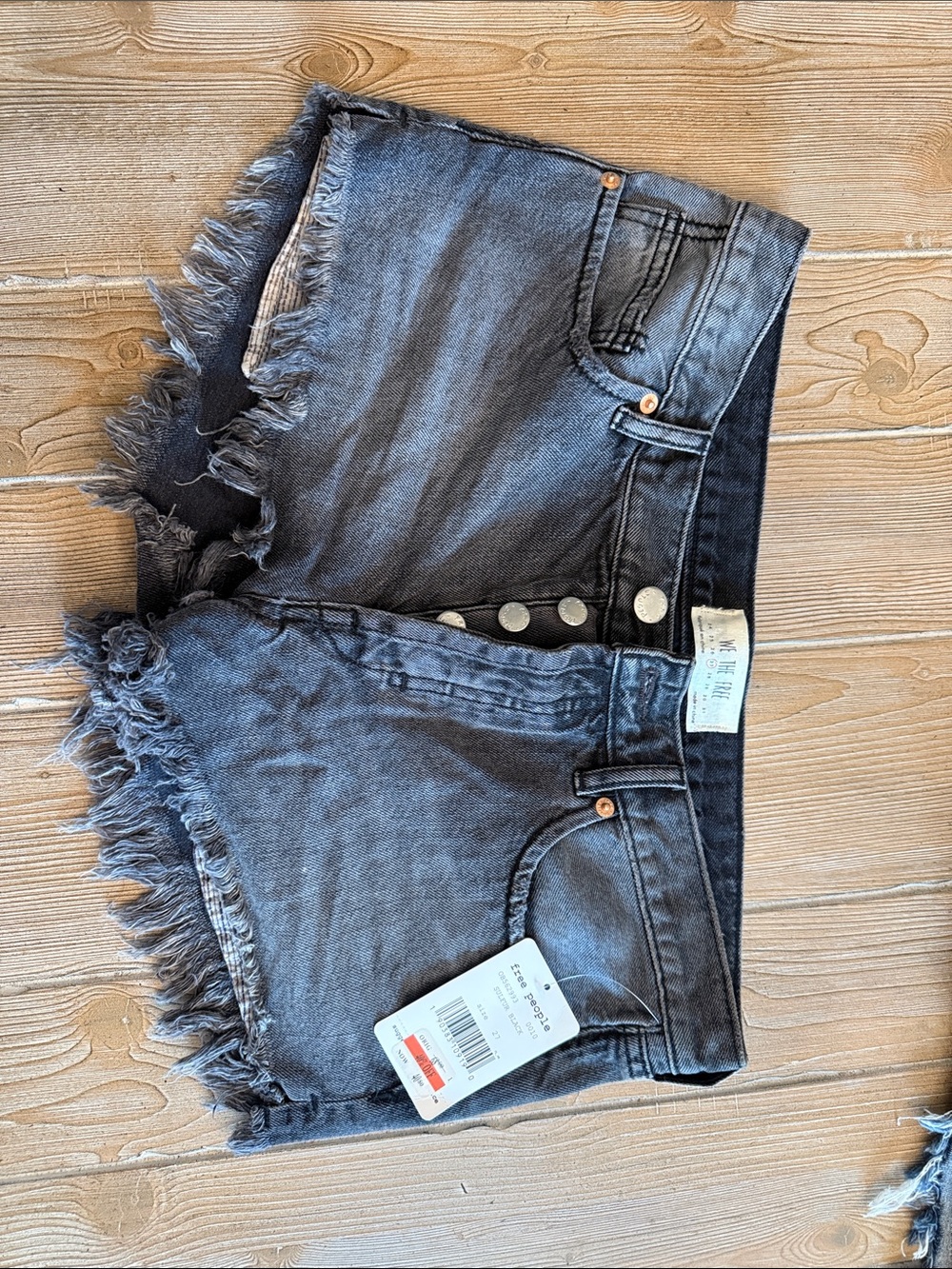 Free People Washed Black Frayed Denim Shorts
